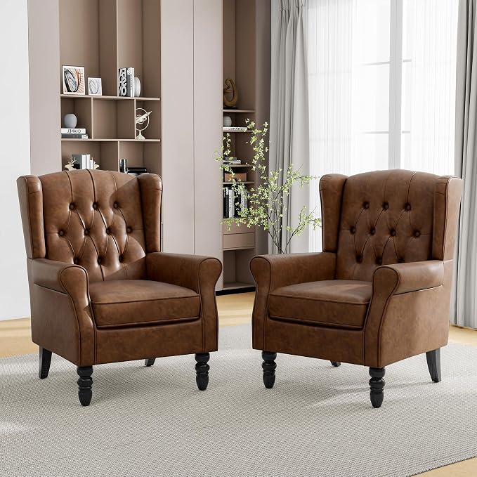 Pia Ricco Set of 2 Mid-Century Modern Wingback Accent Chairs by PiaRicco