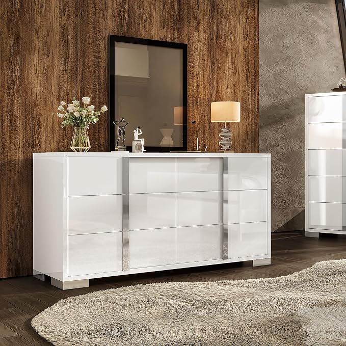 AMERLIFE 54" W High Gloss 6 Drawers Dressers by AMERLIFE