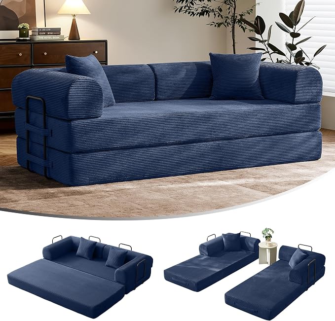 79" Convertible Sofa Bed with Fixed-Shape Frame & Removable Armrests, Modular by SAVENICA
