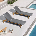 PURPLE LEAF Patio Chaise Lounge French Outdoor Lounger 2 Pieces Wood-Grain by PURPLELEAF