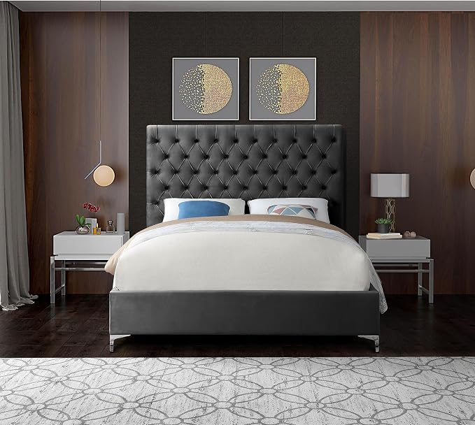 Meridian Furniture Cruz Collection Modern | Contemporary Velvet Upholstered Bed - Image 8