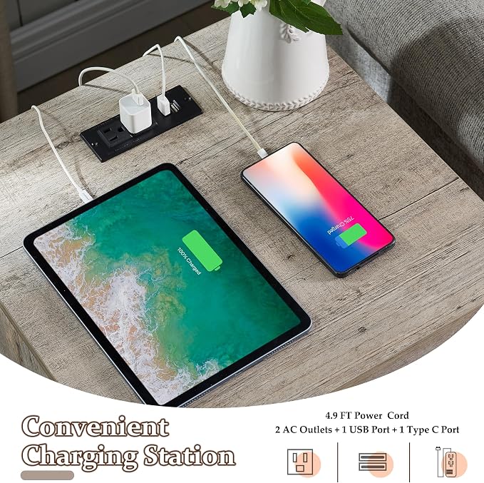 T4TREAM Nightstand with Charging Station, End Table, Side Table with 2 Drawers - Image 3