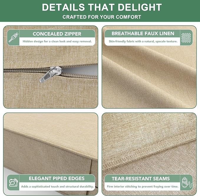 Summsun Outdoor Chair Cushions Set of 4, Faux Linen Patio Furniture Cushions - Image 5