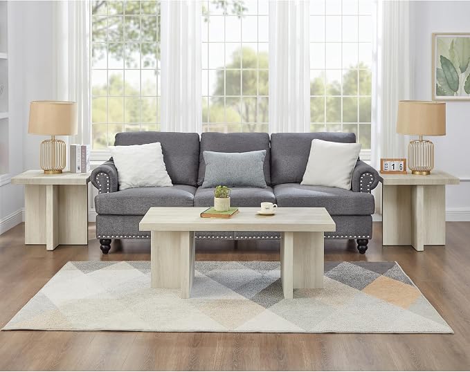Roundhill Furniture Mchome 3-Piece Coffee Table Set, Coffee Table and Two End - Image 5
