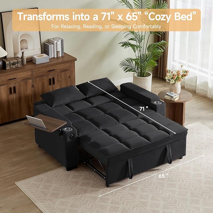 Auvsoce 65" Sleeper Sofa Bed Loveseat, Convertible Couch - Image 4