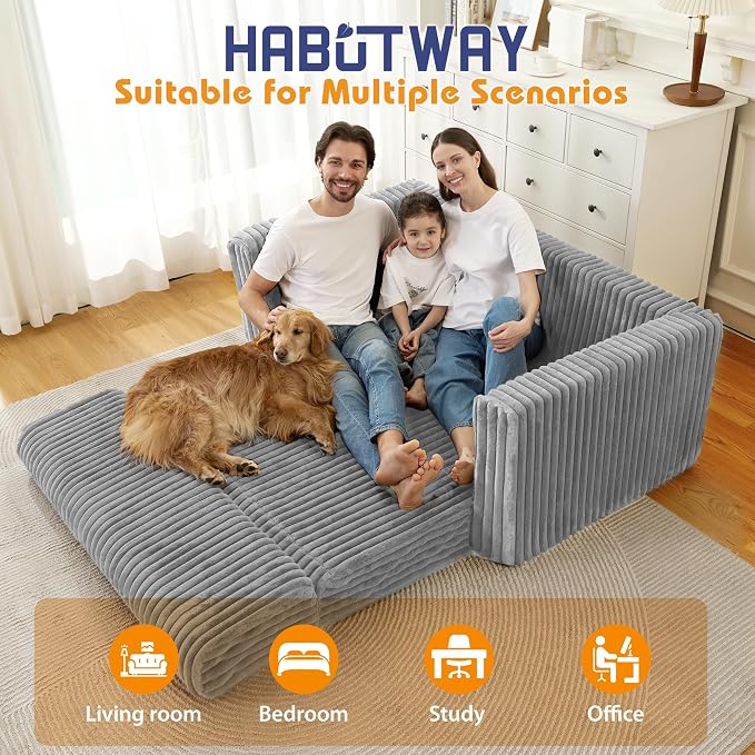 HABUTWAY 49.8" Loveseat Boneless Couch, 4-in-1 Convertible Sofa Bed, Plush Fur - Image 7