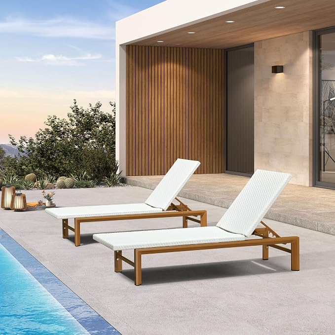 PURPLE LEAF Extra Wide Patio Chaise Lounge Set of 2 Outdoor Lounger French PE by PURPLELEAF