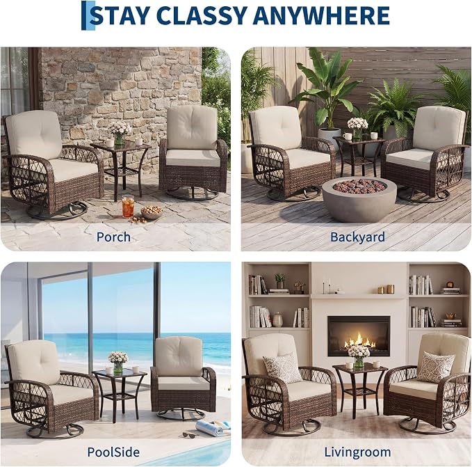 Garvee 3 Pieces Patio Furniture Set, Outdoor Swivel Glider Rocker Set - Image 6