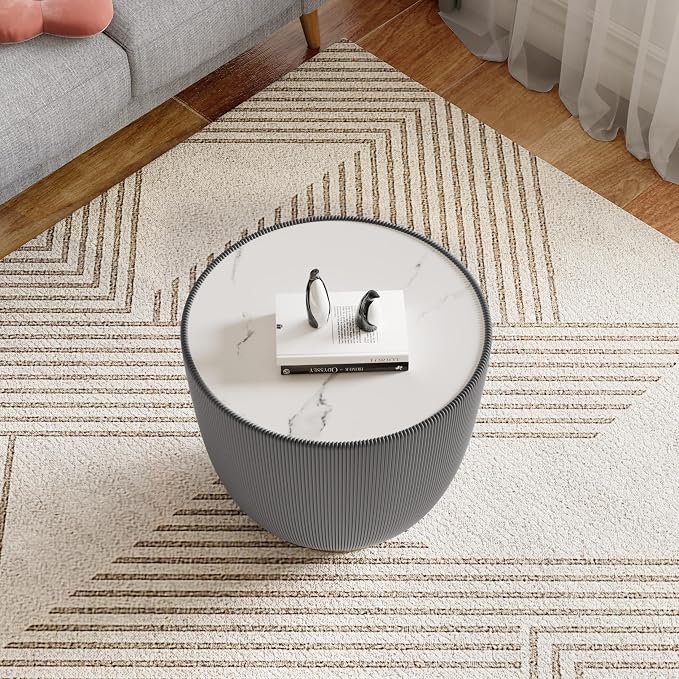 Round Marble Coffee Table Set of 2, 2 Piece White Coffee Table and End Table - Image 8