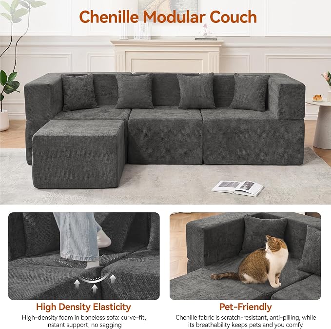 MONVANE 103'' Modular Sectional Sofa, Comfy Chenille Cloud Couch - Image 6