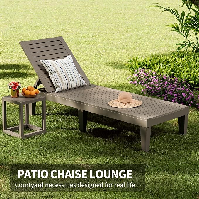 Outdoor Chaise Lounge Chairs Set of 2, 5-Position Adjustable Tanning Lounge - Image 3