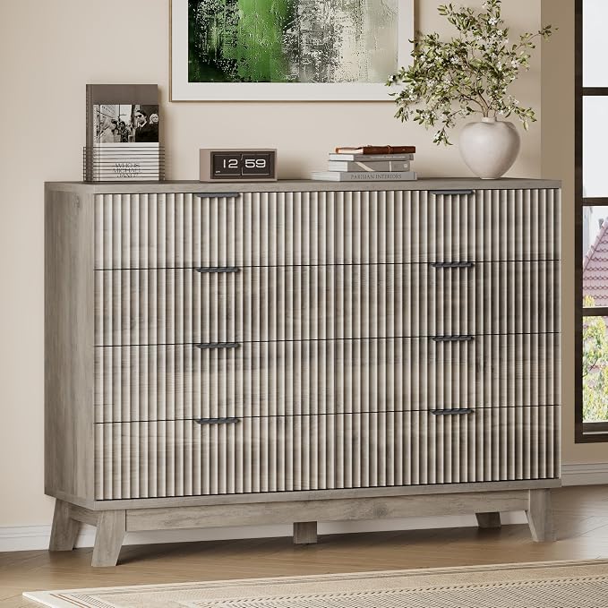 BORNOON 53" Tall Dresser for Bedroom, 8-Drawer Fluted Chest of Drawers by BORNOON
