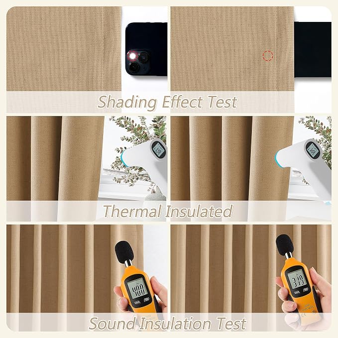 Guken Camel Brown 100% Blackout Linen Curtains 63 Inch Length 2 Panels Set - Image 5
