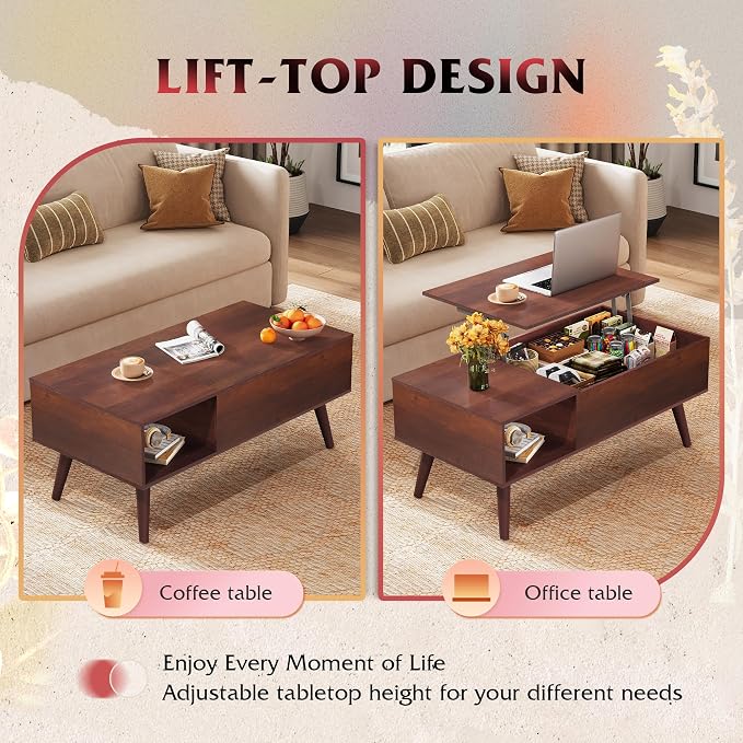 WLIVE Coffee Table for Living Room, Lift Top Coffee Table - Image 5