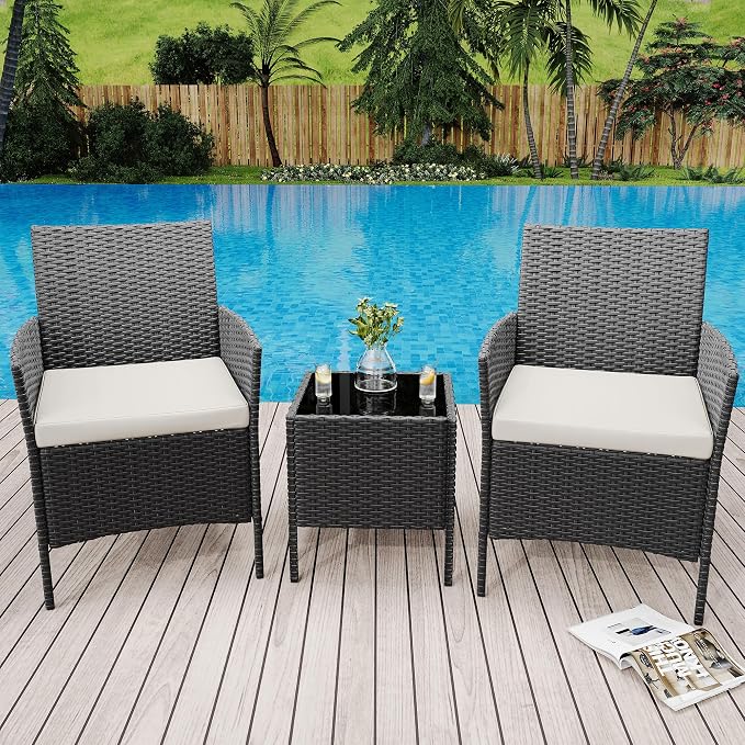 GarveeLife 3 Piece Patio Furniture Set, Rattan Outdoor Furniture - Image 9