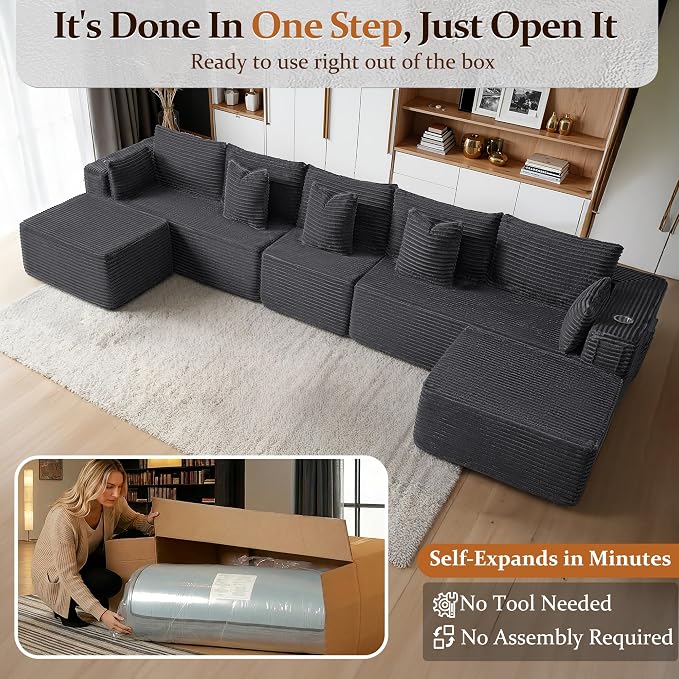 168" Cloud Sectional Couch, Comfort U Shaped Sofa - Image 3
