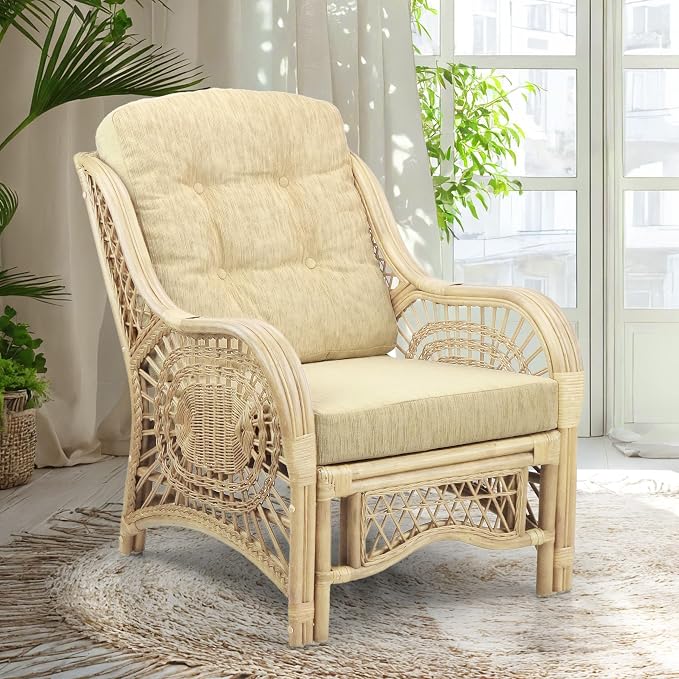 Malibu Lounge Living Accent Armchair Natural Rattan Wicker Handmade Design by Wickerix