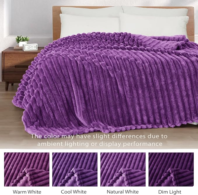 Exclusivo Mezcla Twin Size Flannel Fleece Blanket, Super Soft Striped Jacquard - Image 3