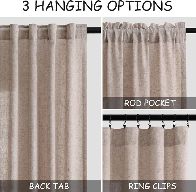 Oatmeal Linen Curtains 108 Inches Long 2 Panels Set - Image 3