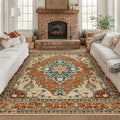 RELEANY Area Rugs Square 8ft Washable Non-Slip, Floral Vintage Distress Print by RELEANY
