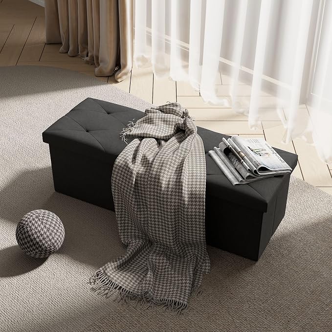 VECELO 43'' Folding Storage Ottoman Bench, Storage Chest, Linen Fabric Foot - Image 2