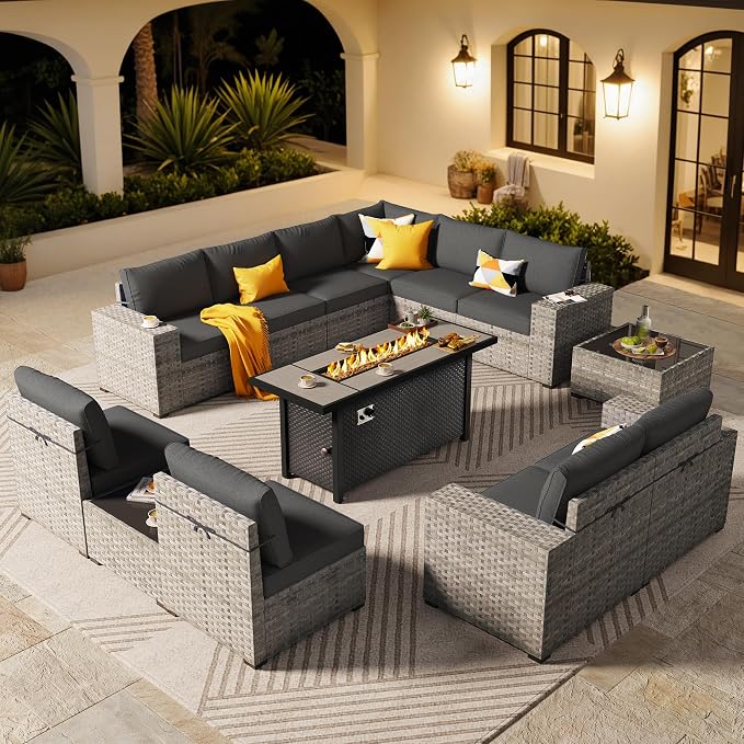 ovios 13 Pieces Patio Furniture Set, Outdoor Wicker Sectional Sofa by OVIOS