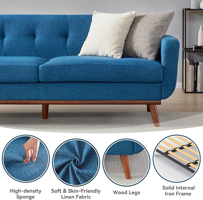 Kingfun 77.2" W Loveseat Sofa, Mid Century Modern Decor Love Seat Couches - Image 4