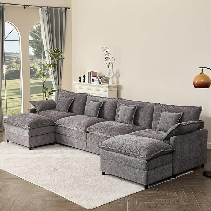 GOSUHI 142.5" U Shaped Couch, Modular Sectional Sofa, 3-Seater Comfy Cloud Couch by GOSUHI