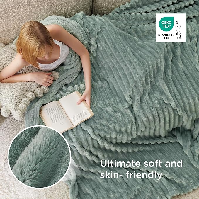 Bedsure GentleSoft Sage Green California King Size Blanket - Image 4