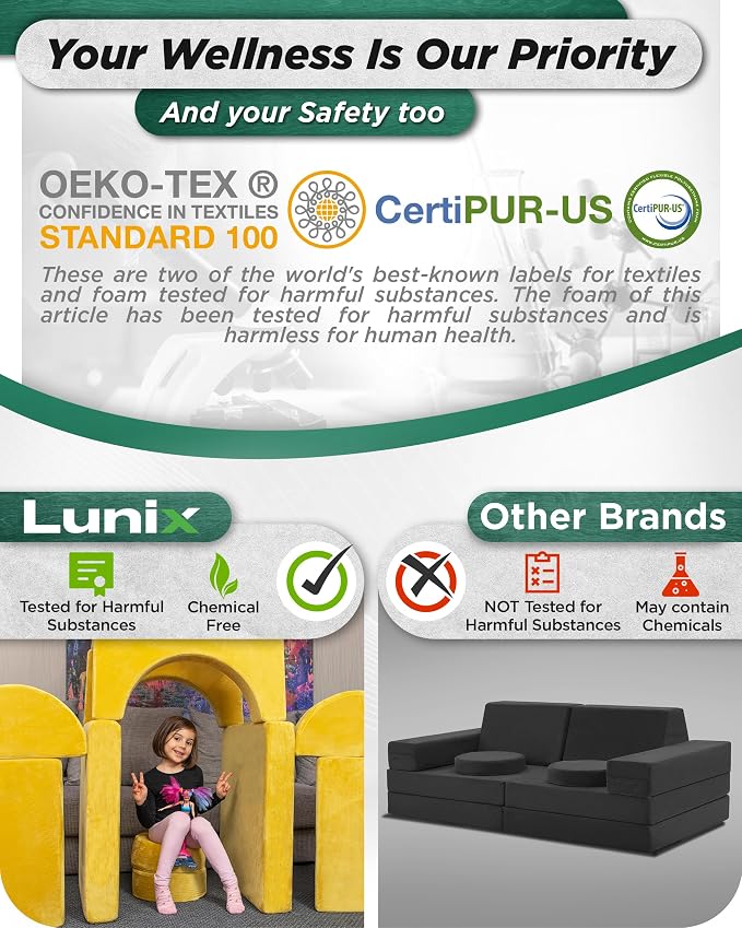 Lunix LX15 14pcs Modular Kids Play Couch, Child Sectional Sofa, Fortplay - Image 8