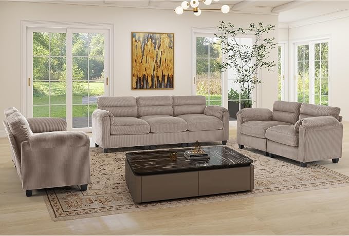 HAOMARKETS Corduroy Sofa Set, Two Upholstered Loveseat, and 3-Seater Couch - Image 3