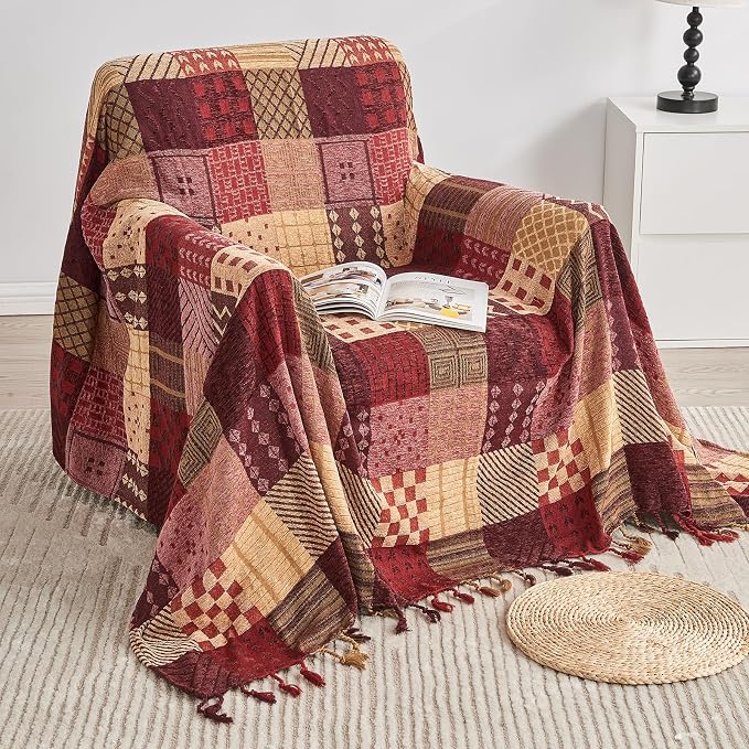 Boho Throw Blanket, Patchwork Large Blankets - Image 7