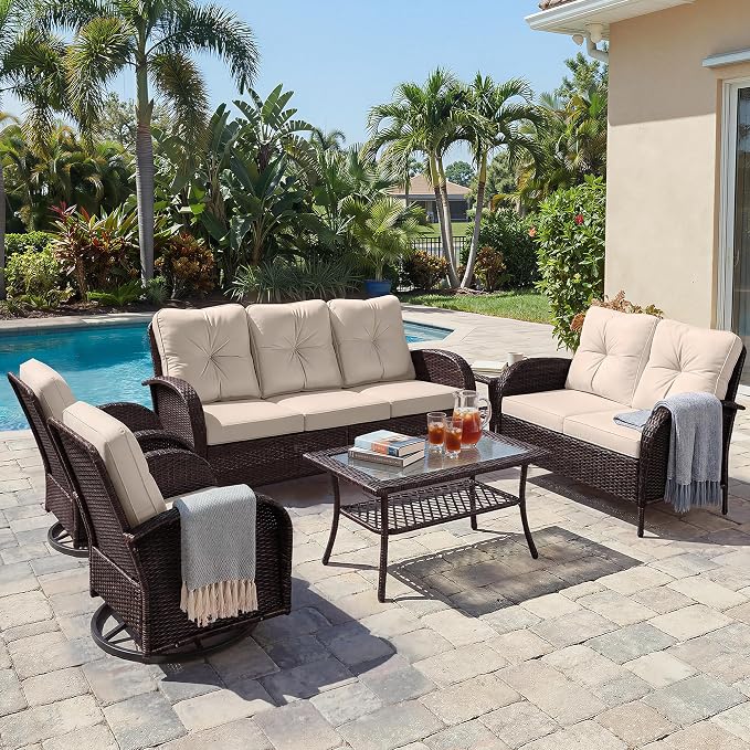 UPHA 6 Pieces Patio Furniture Sets, Wicker Outdoor Sofa Set by UPHA