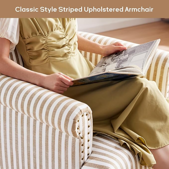 HUIMO Linen Fabric Accent Chair, Mid-Century Modern Armchair - Image 6