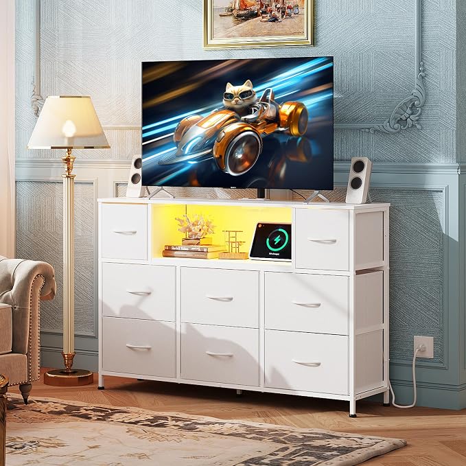 WLIVE White Dresser TV Stand for 45, 55 inch TV, Entertainment Center - Image 2