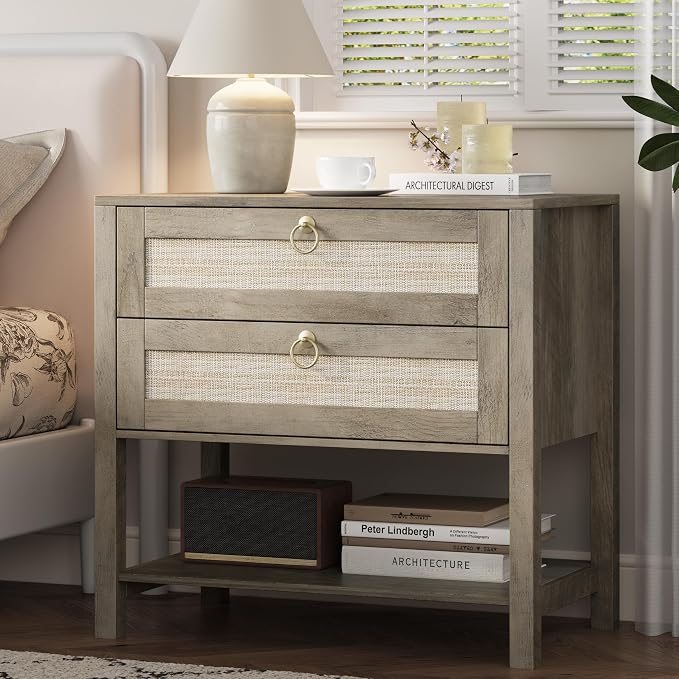 Xixini Nightstand wih 2 Drawers & Open Shelf, Small Mid Century Modern Night by Xixini