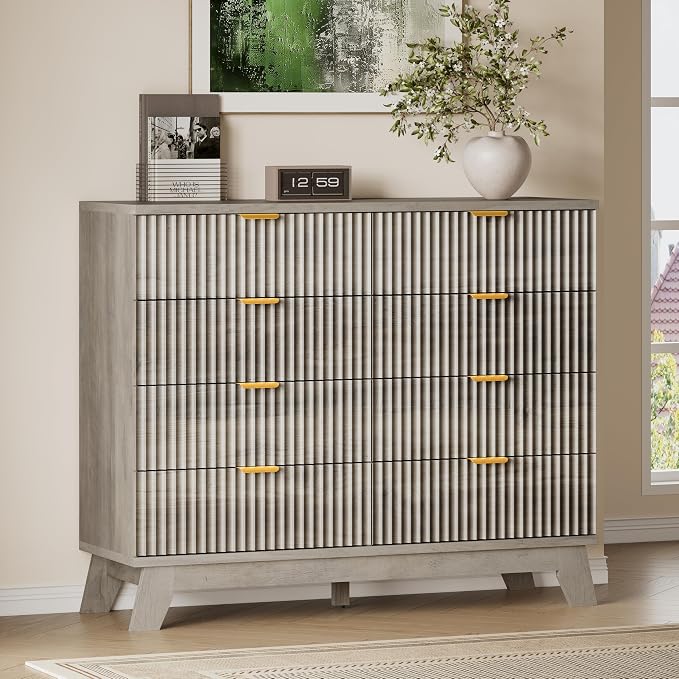 BORNOON Fluted 8 Drawer Tall Dresser, 47.2" Wide Modern Boho Chest of Drawers by BORNOON