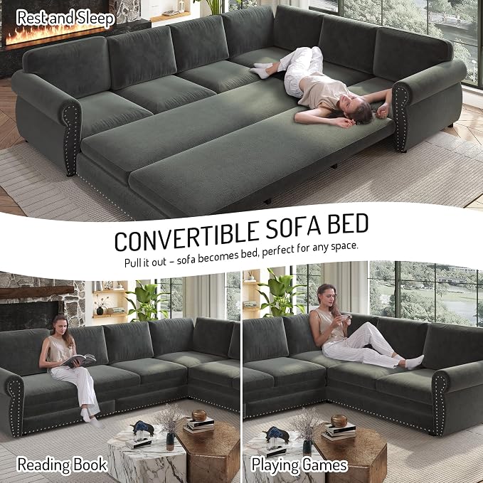 118" L-Shaped Sleeper Couch Bed - Image 4