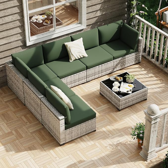 KIGOTY Patio Furniture Set, 7 Pieces Modular Outdoor Sectional Sofa, PE Rattan - Image 2
