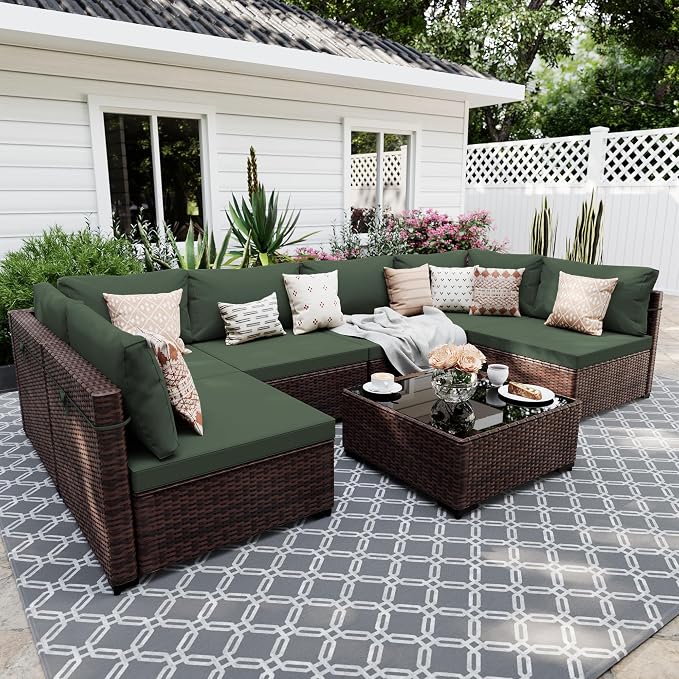 UPHA 7 Pieces Patio Furniture Sets, Wicker Outdoor Sectional Sofa Couch by UPHA