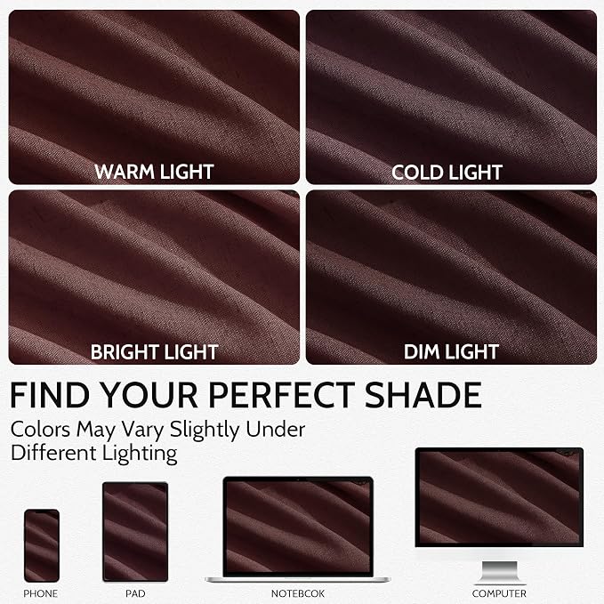 Nanspring Reddish Brown Linen Blend Light Filtering Back Tab Curtains 108 - Image 4
