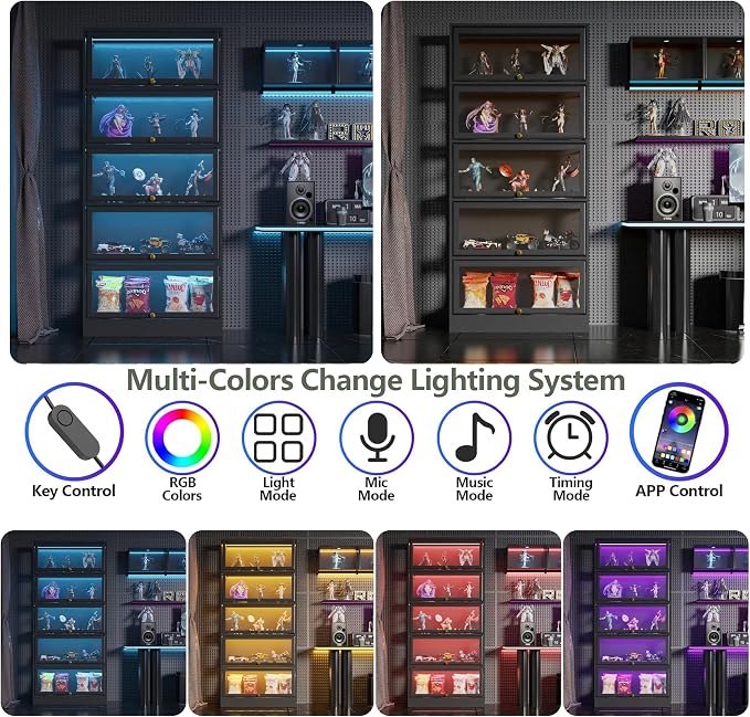 Display Cabinet with Acrylic Glass Doors, 5-Tiers Curio Cabinet with LED - Image 4