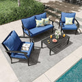 4 Piece Outdoor Patio Furniture Set, Oversized Metal Conversation Set by Unknown