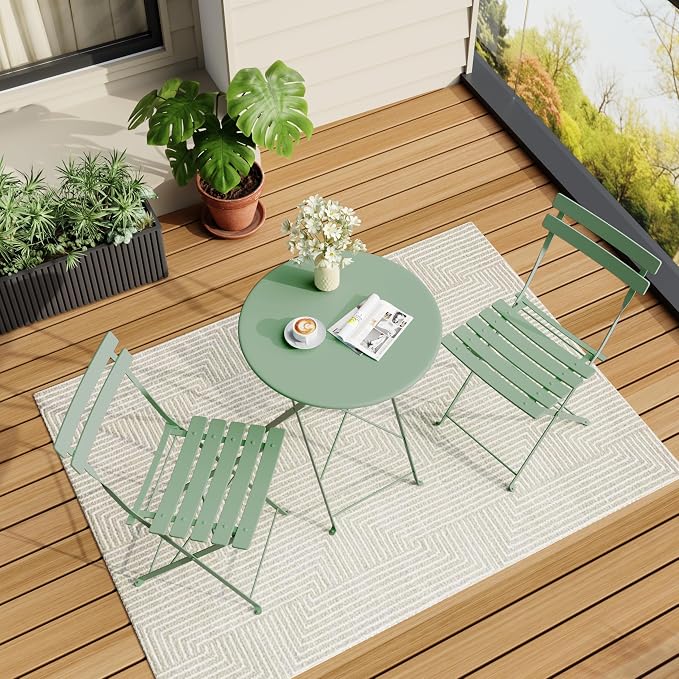 Bistro Table and Chairs Set of 2, 3 Piece Outdoor/Indoor Folding Patio Bistro by IDEALHOUSE