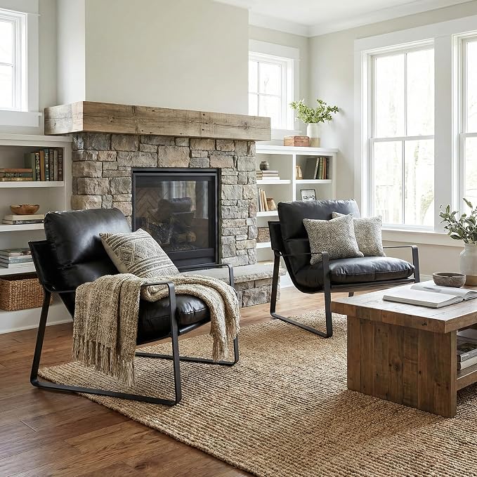 LukeAlon Modern PU Leather Accent Armchairs Set of 2, Upholstered Living Room - Image 3