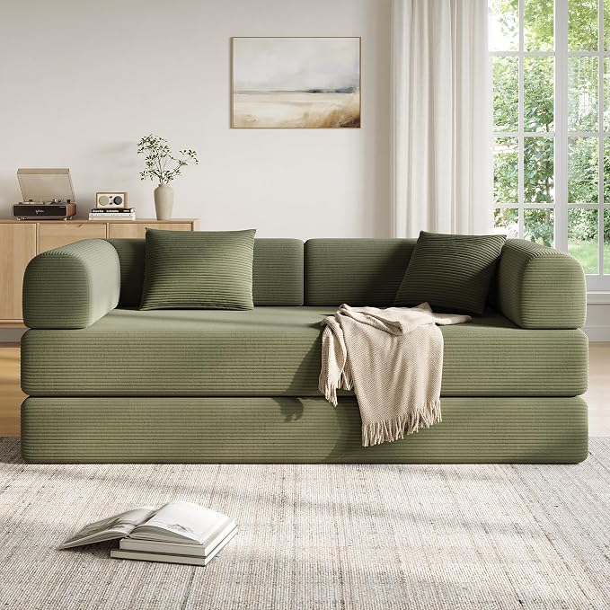 79in Convertible Sofa Bed, Corduroy Boneless Couch Bed, Futon Sleeper Sofa Pull - Image 8