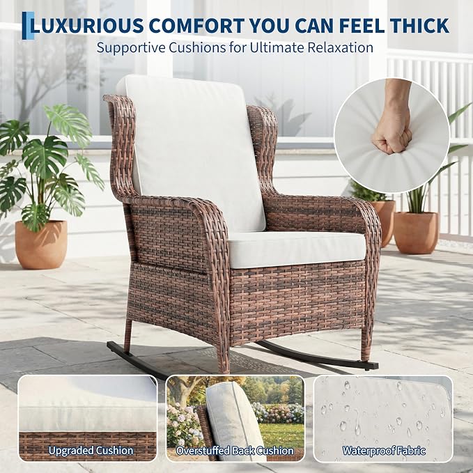 Patio Rocking Chair for Outdoor, Rattan Wicker Chair - Image 4