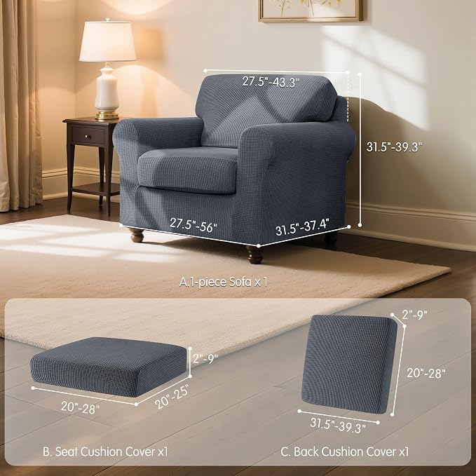SUBRTEX 3 Pieces Stretch Sofa Slipcover Sets Couch Cover Sets Backrest Cushion - Image 3