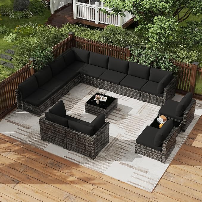 KIGOTY 14-Piece Patio Furniture Set, All-Weather PE Rattan Outdoor Sectional by KIGOTY