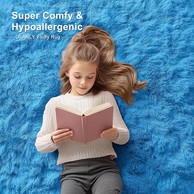 OLANLY 3x5 Machine Washable Small Bedside Rug, Soft Fluffy Shaggy Rugs - Image 6